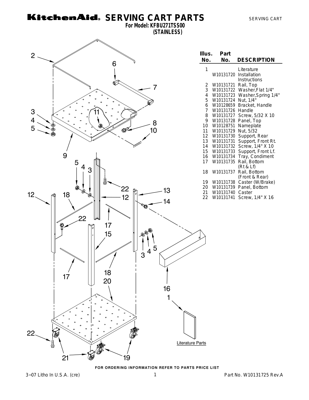 KitchenAid KFBU271TSS00 Parts List