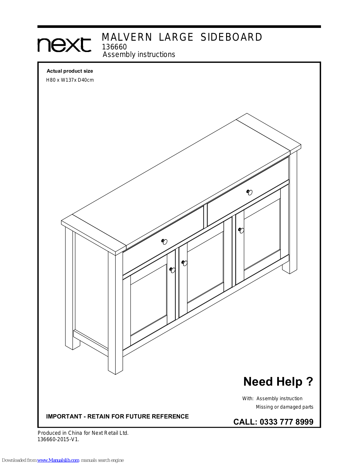 Next MALVERN LARGE SIDEBOARD, 136660 Assembly  Manual - ManualMachine.com