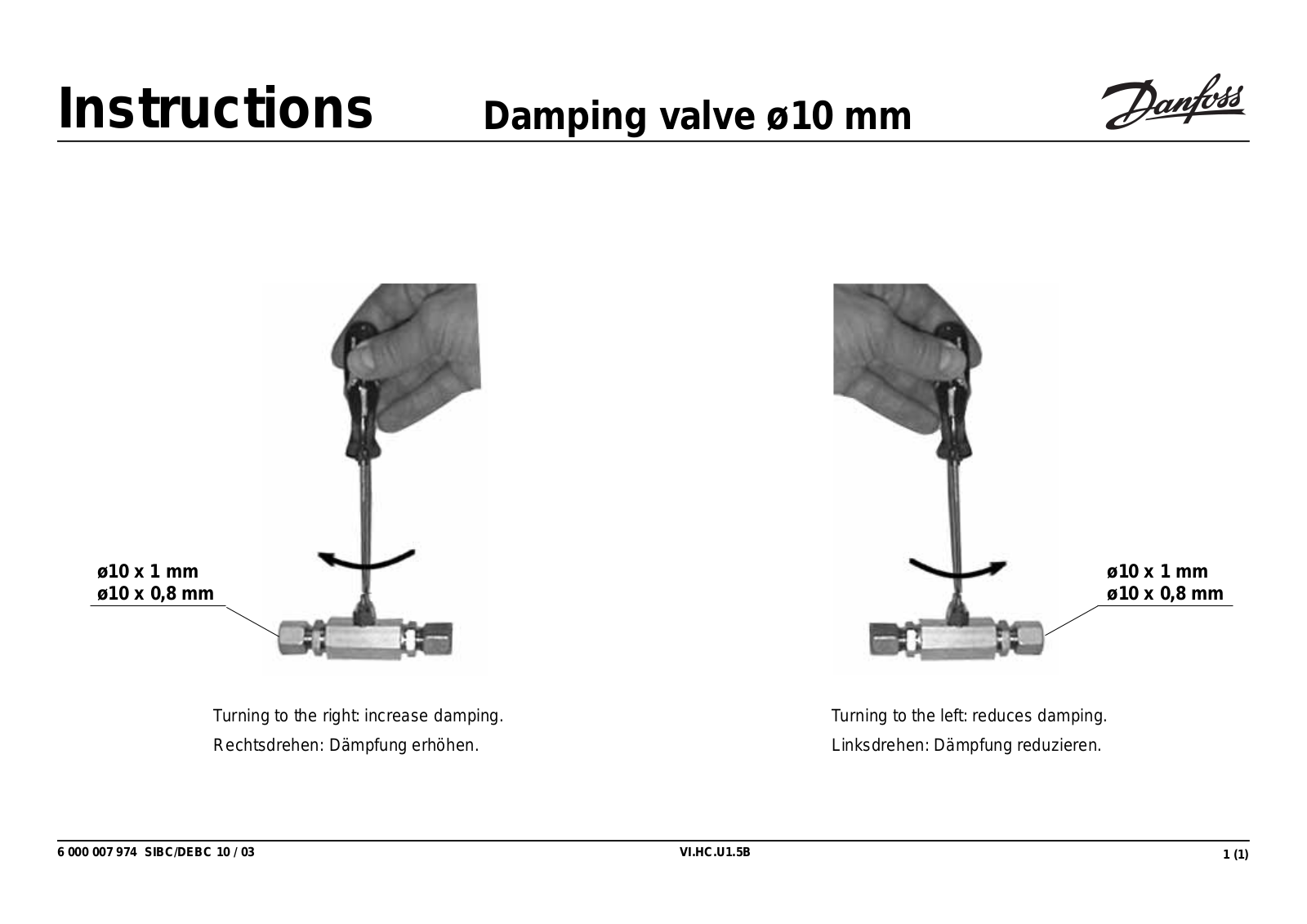 Danfoss Damping valve ø10 mm Installation guide