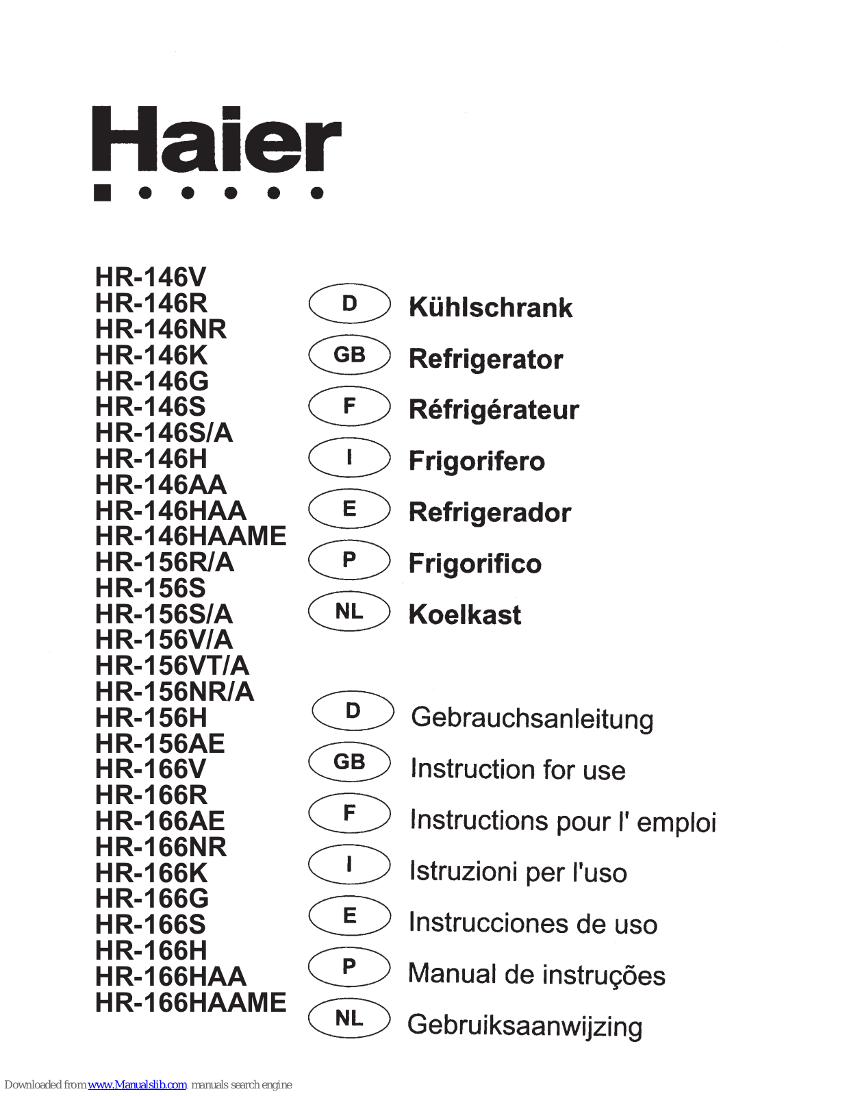 Haier HR-146AA, HR-146G, HR-146H, HR-146HAA, HR-146HAAME User Manual