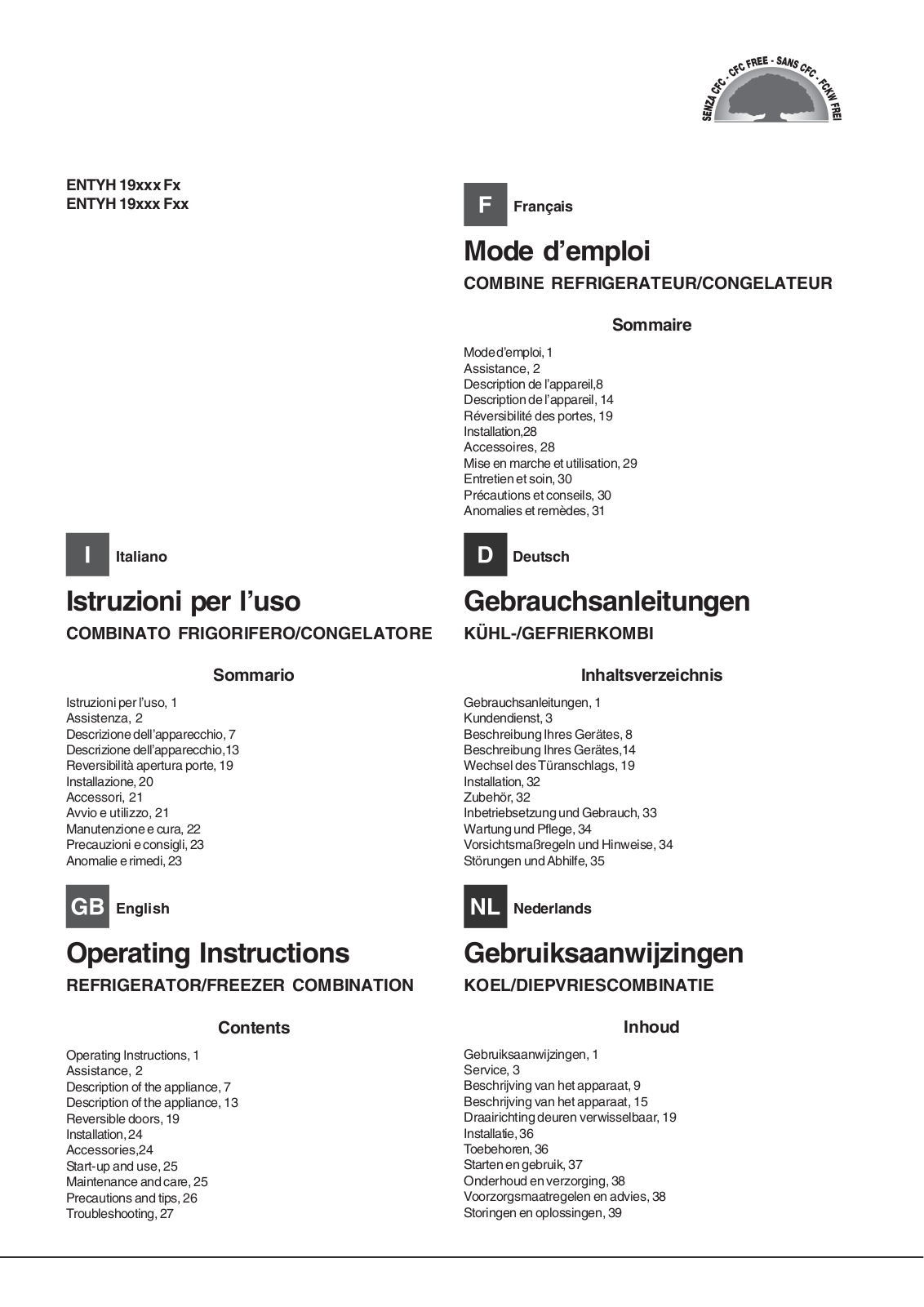 Hotpoint ENTYH 19201 FW User Manual