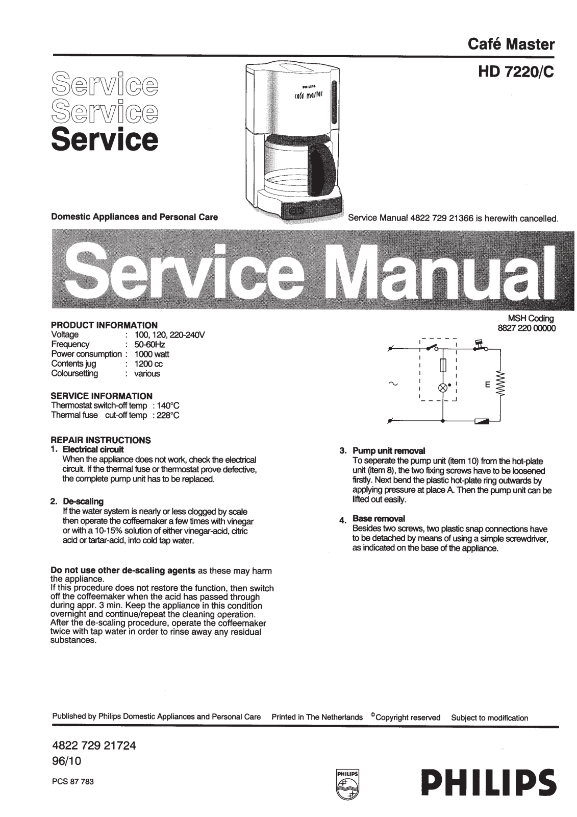 Philips HD7220C Service Manual