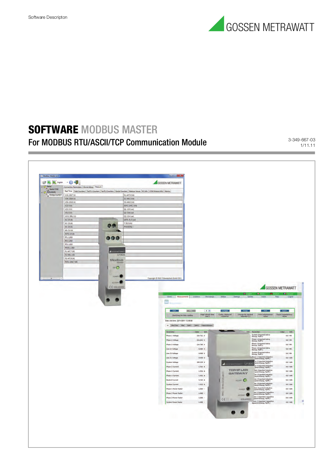 Gossen Metrawatt SOFTWARE MODBUS MASTER Operating Instructions