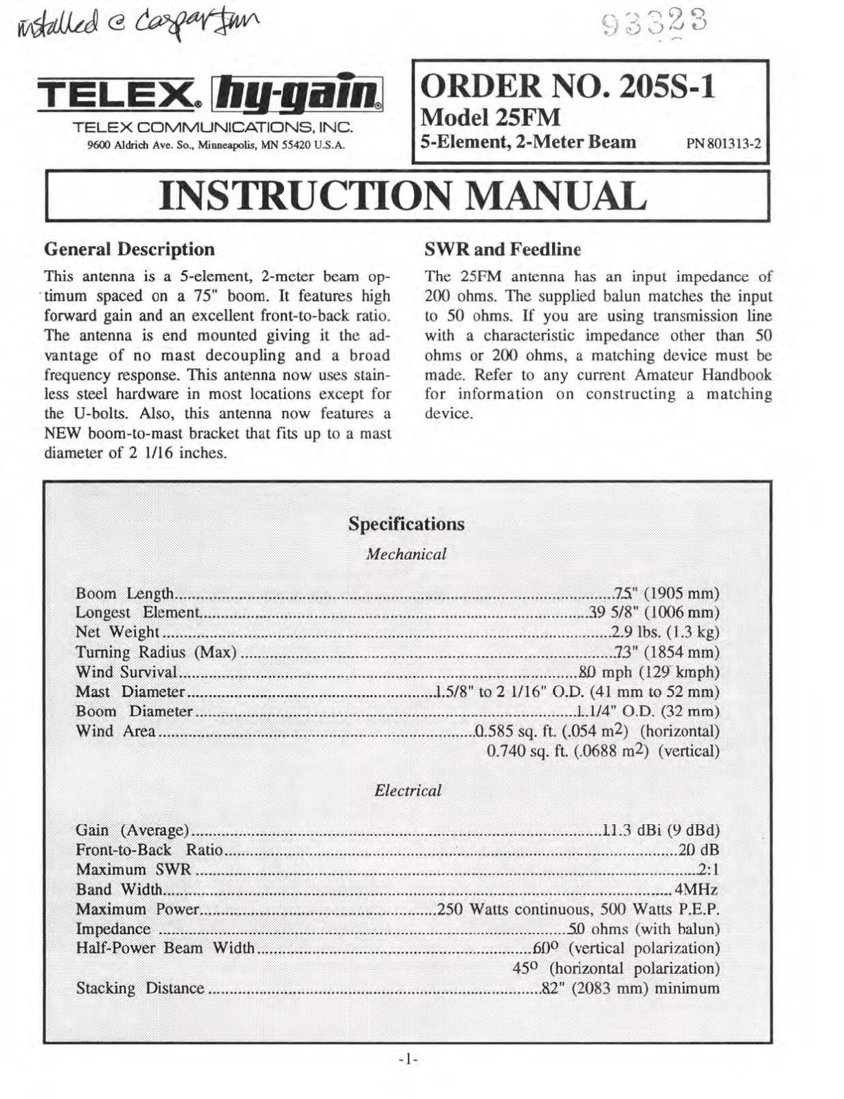 Hy-gain 25FM User guide - ManualMachine.com