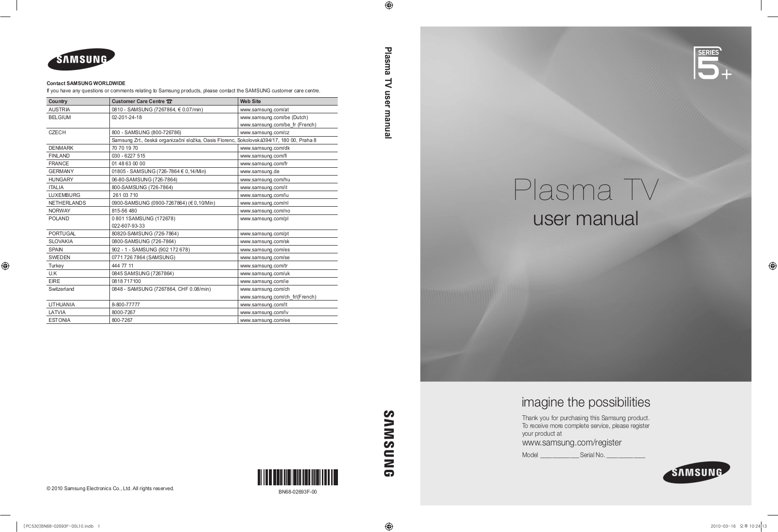 Samsung PS50C530, PS50C530C1W User Manual