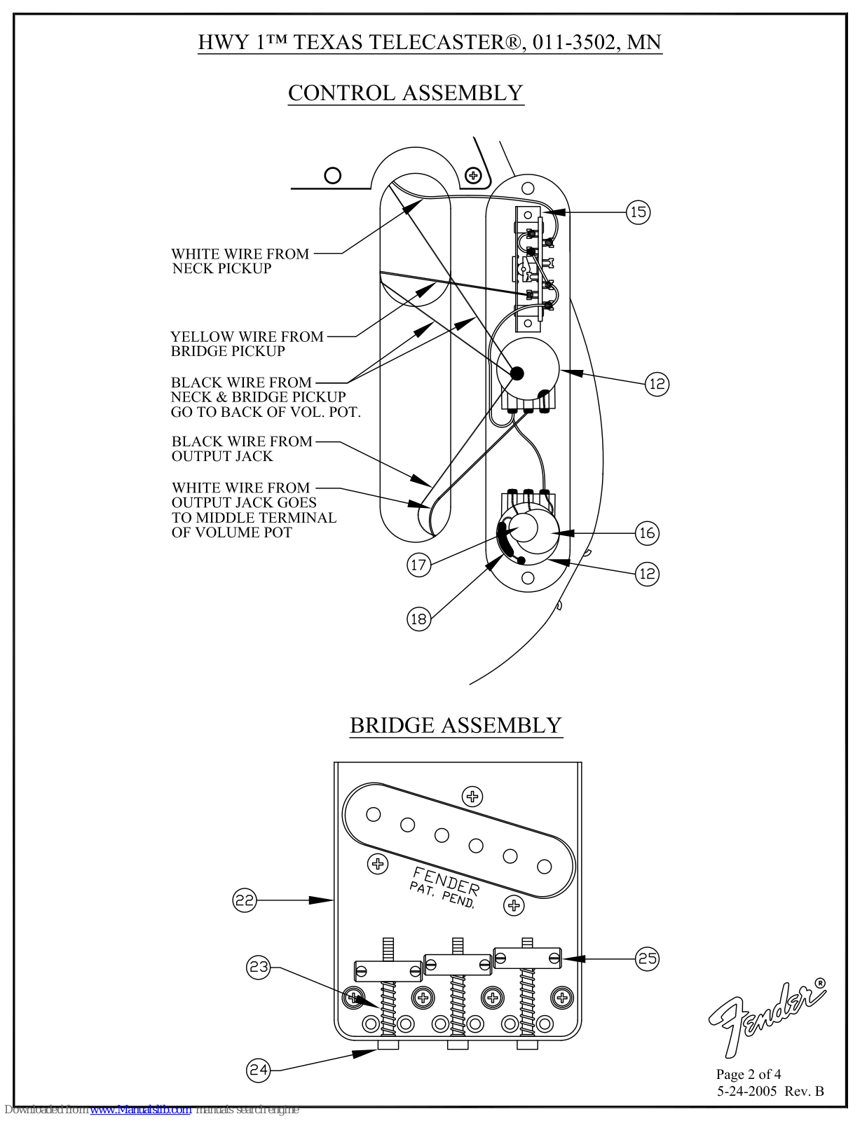 Fender Highway One Texas Telecaster, 011-3502 Diagram