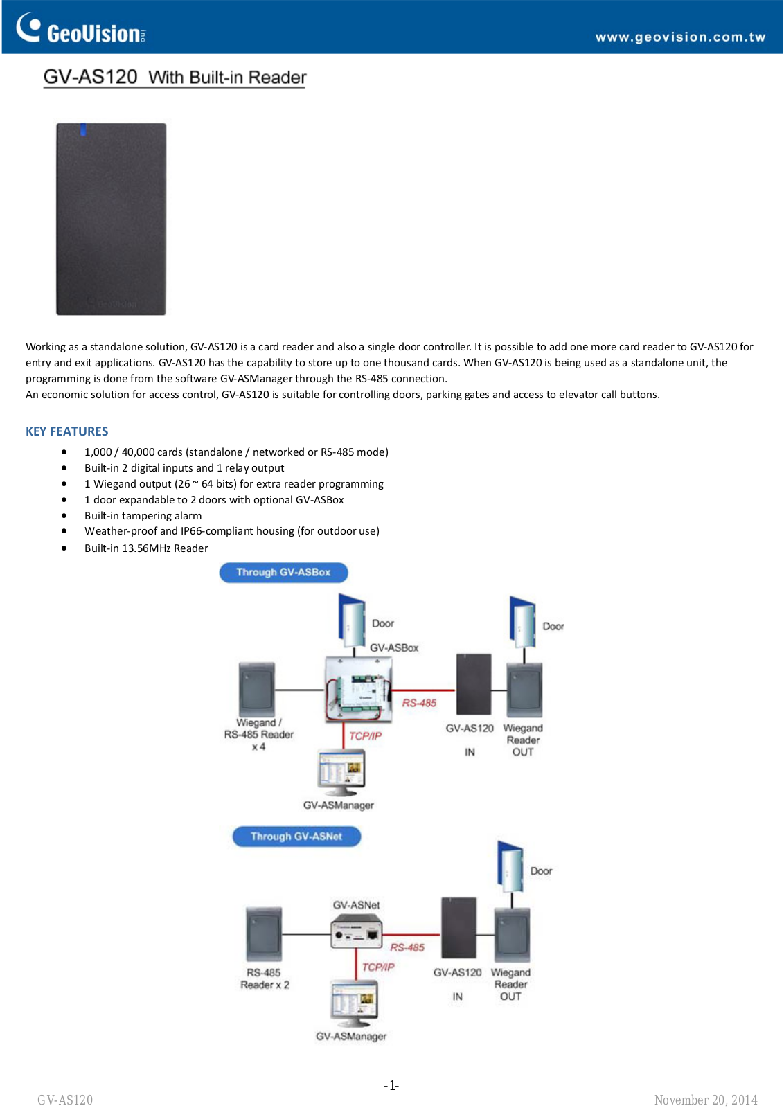 Geovision GV‐AS120 Specsheet