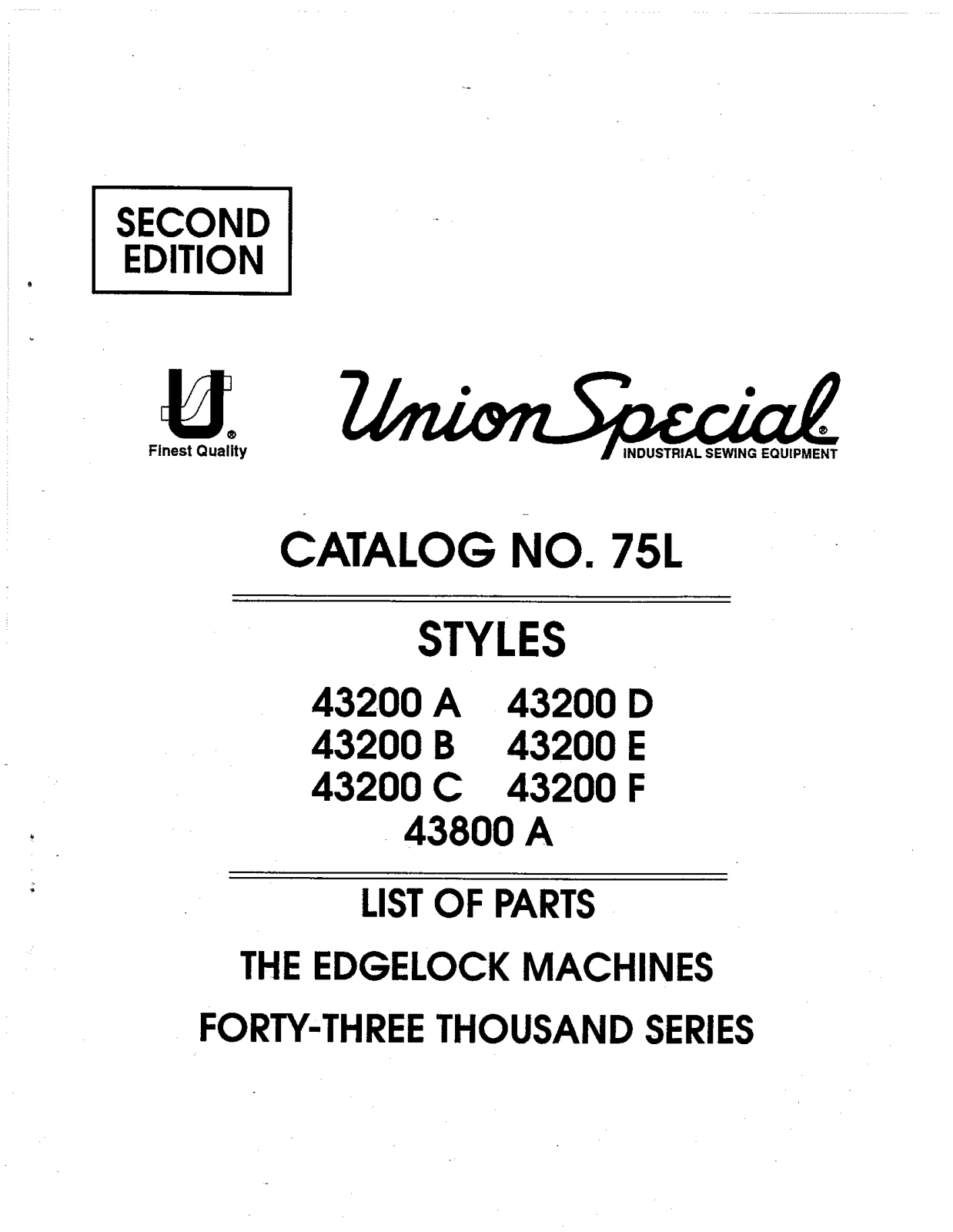 Union Special 43200A, 43200B, 43200C, 43200D, 43200E Parts List