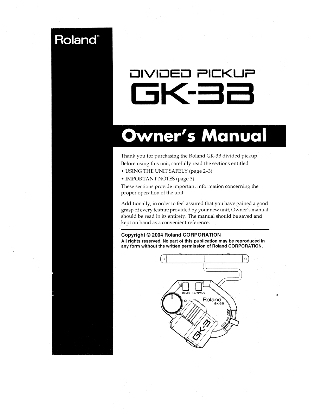 Roland Corporation GK-3B Owner's Manual