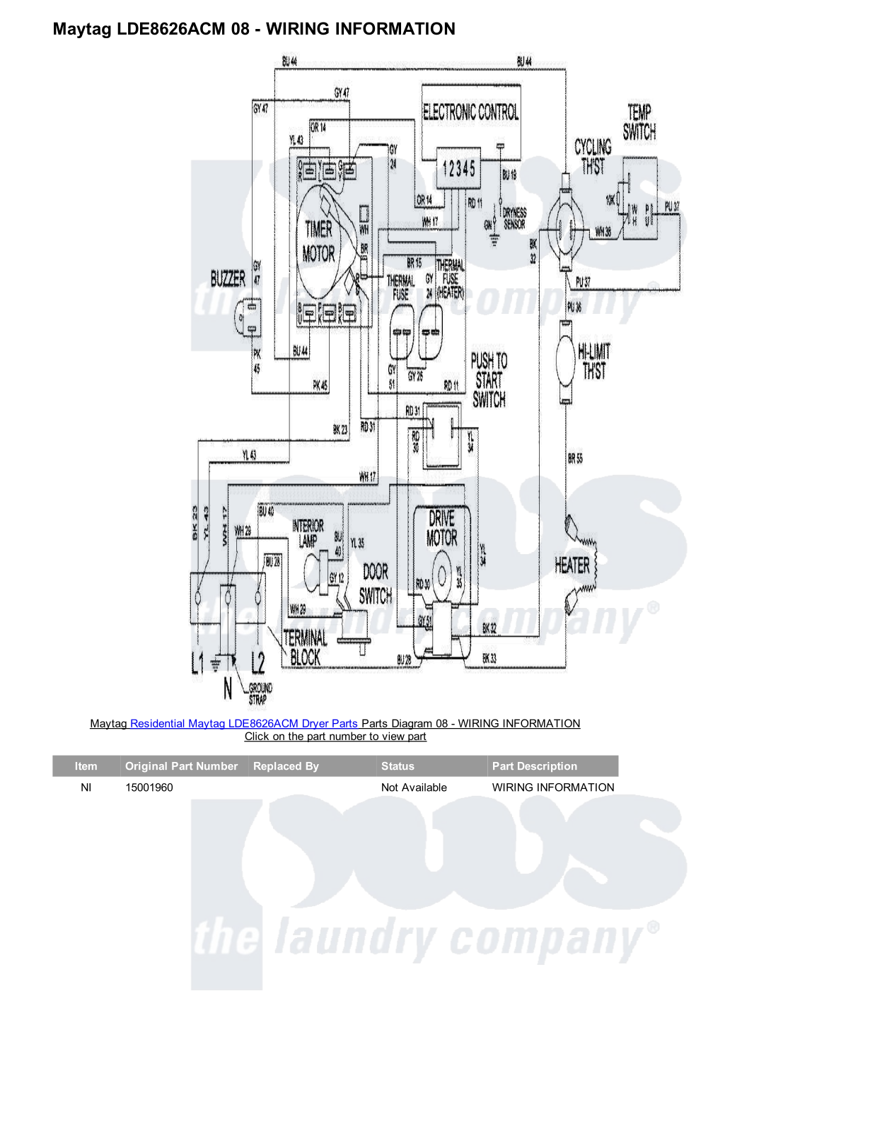 Maytag LDE8626ACM Parts Diagram