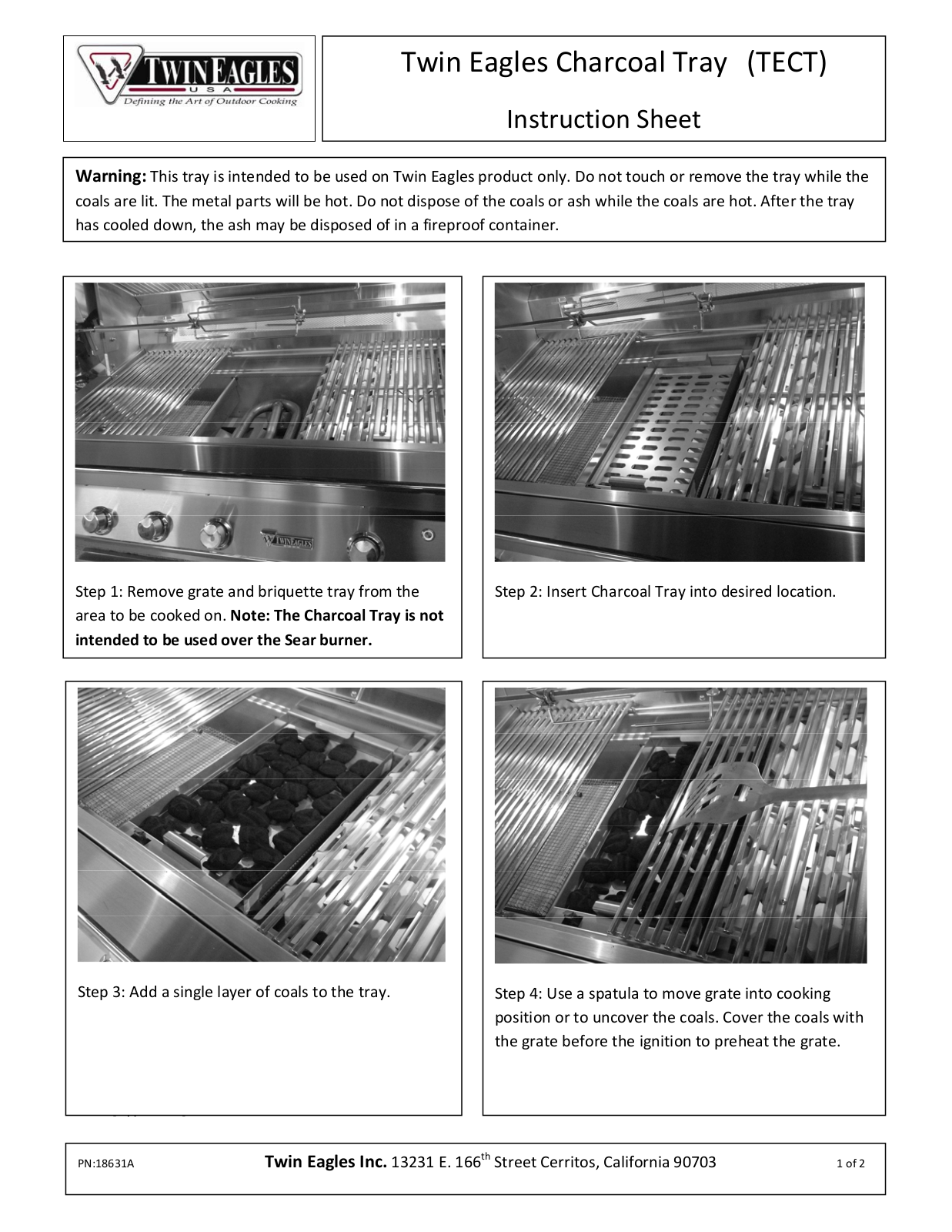 Twin Eagles Charcoal Tray User Manual