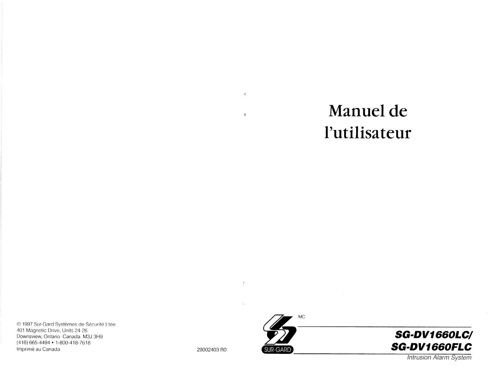 DSC SG-DV1660LC, SG-DV1660FLC User Manual