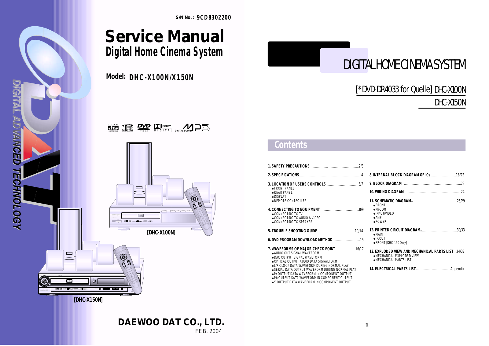 DAEWOO DHC-X100N, DHC-X150N Service Manual