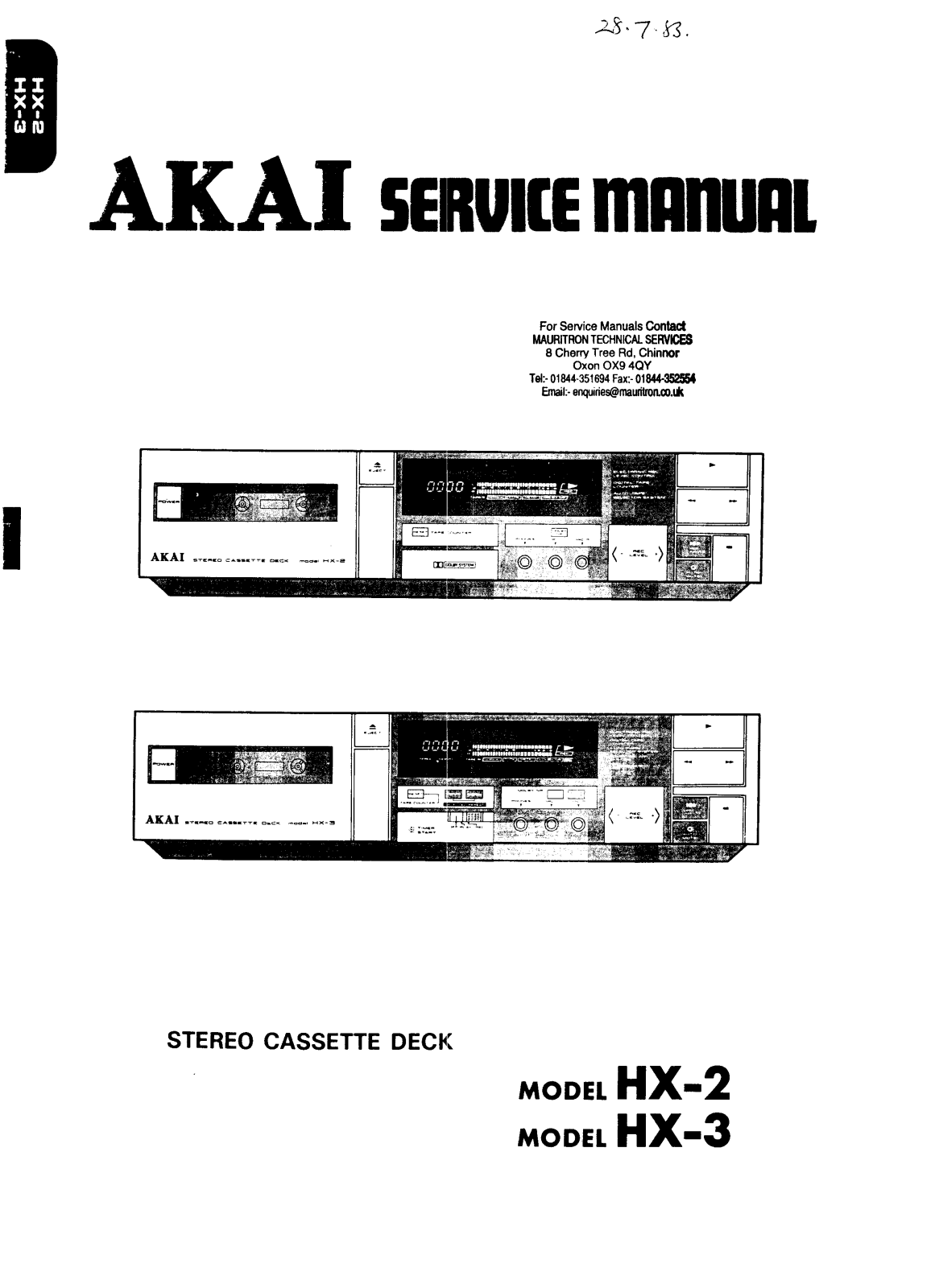 Akai HX-2, HX-3 Service manual