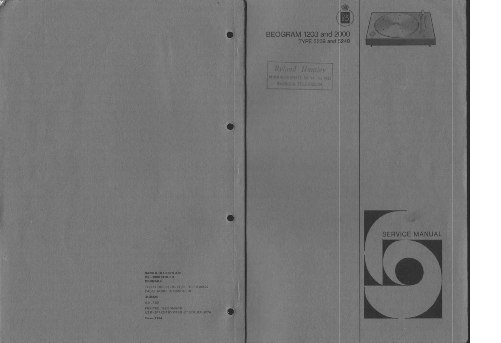 Bang and Olufsen Beogram 1203, Beogram 2000 Service manual