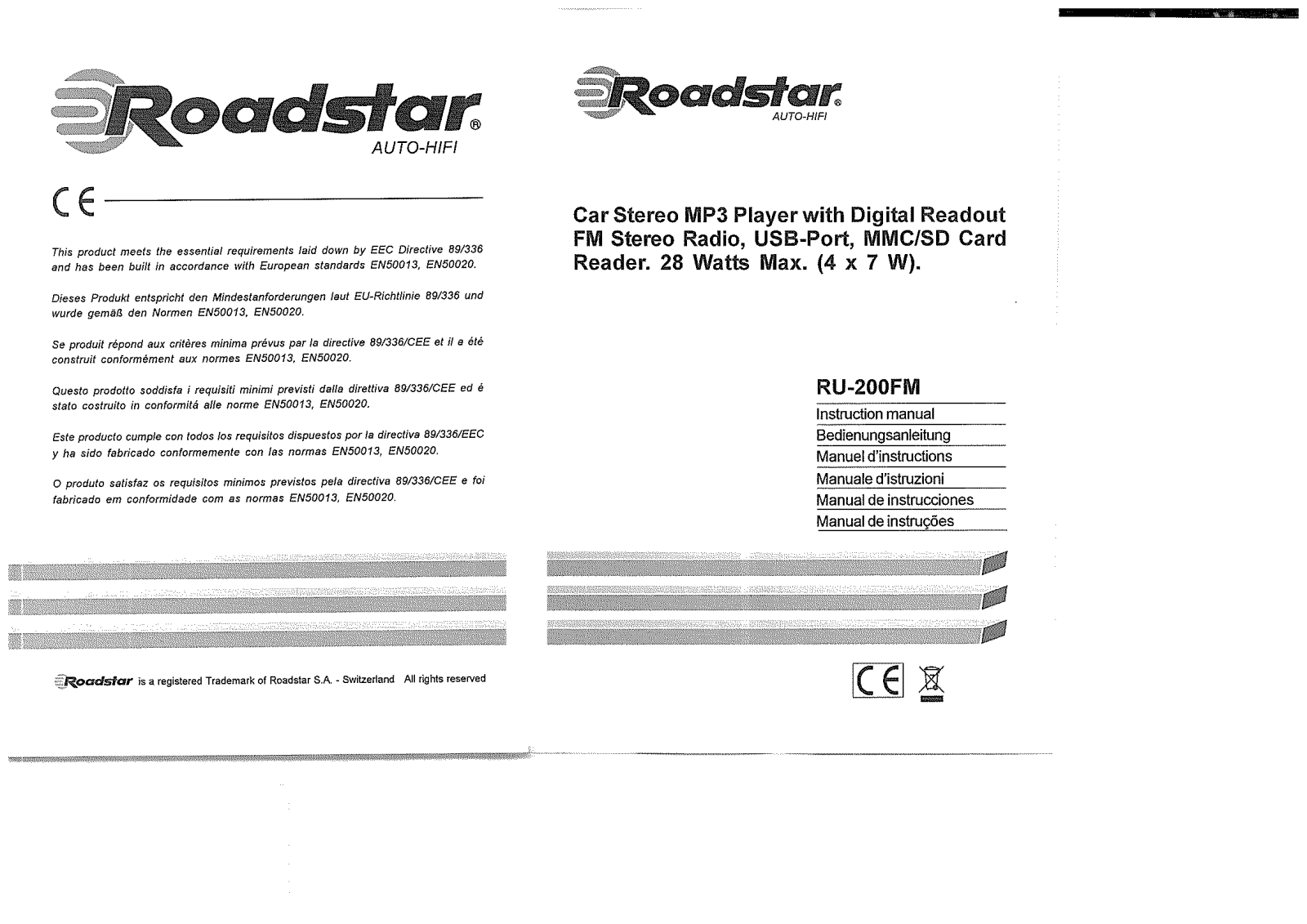 Roadstar RU-200FM Instruction Manual