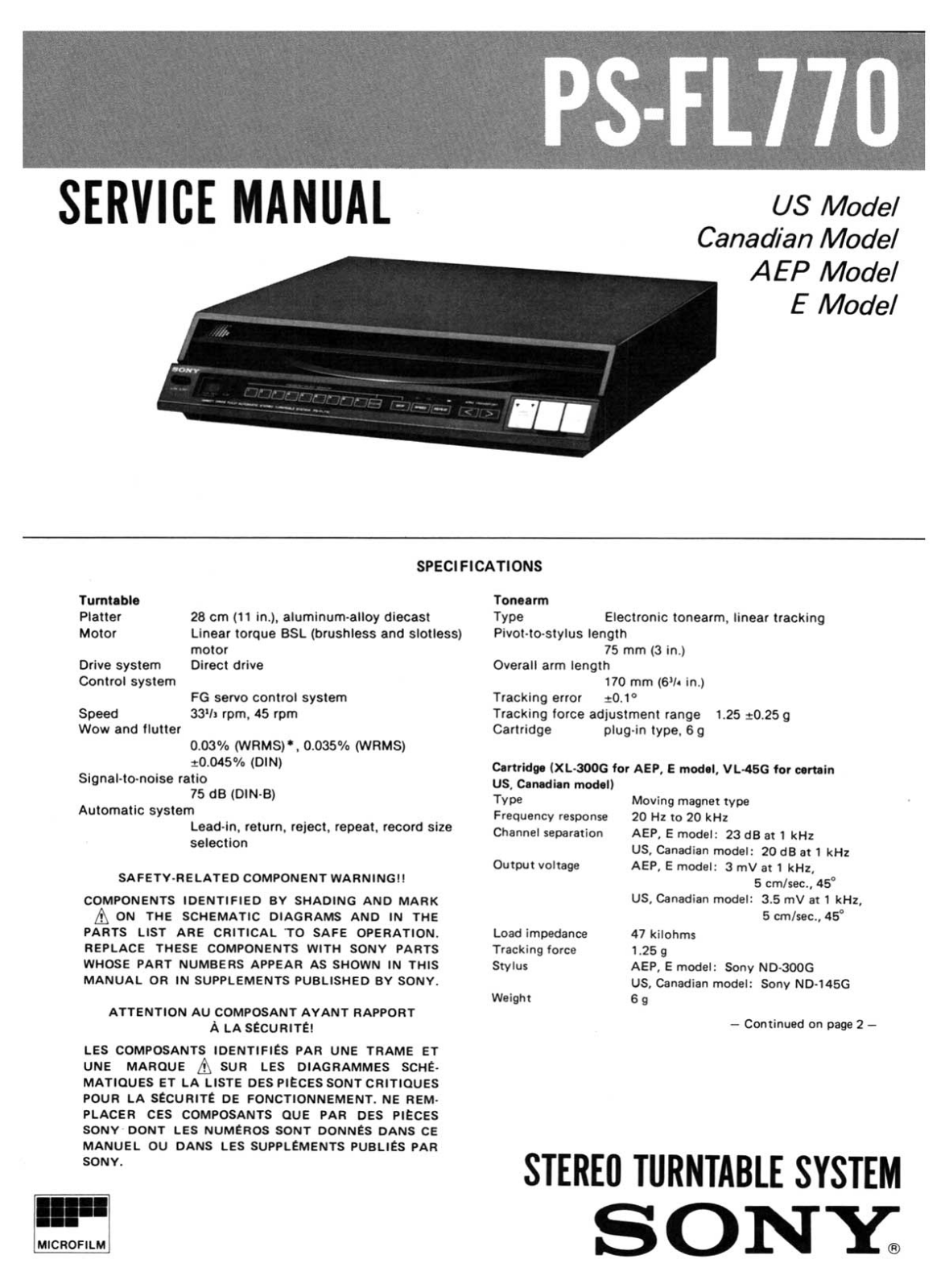 Sony PS-FL770 Service Manual