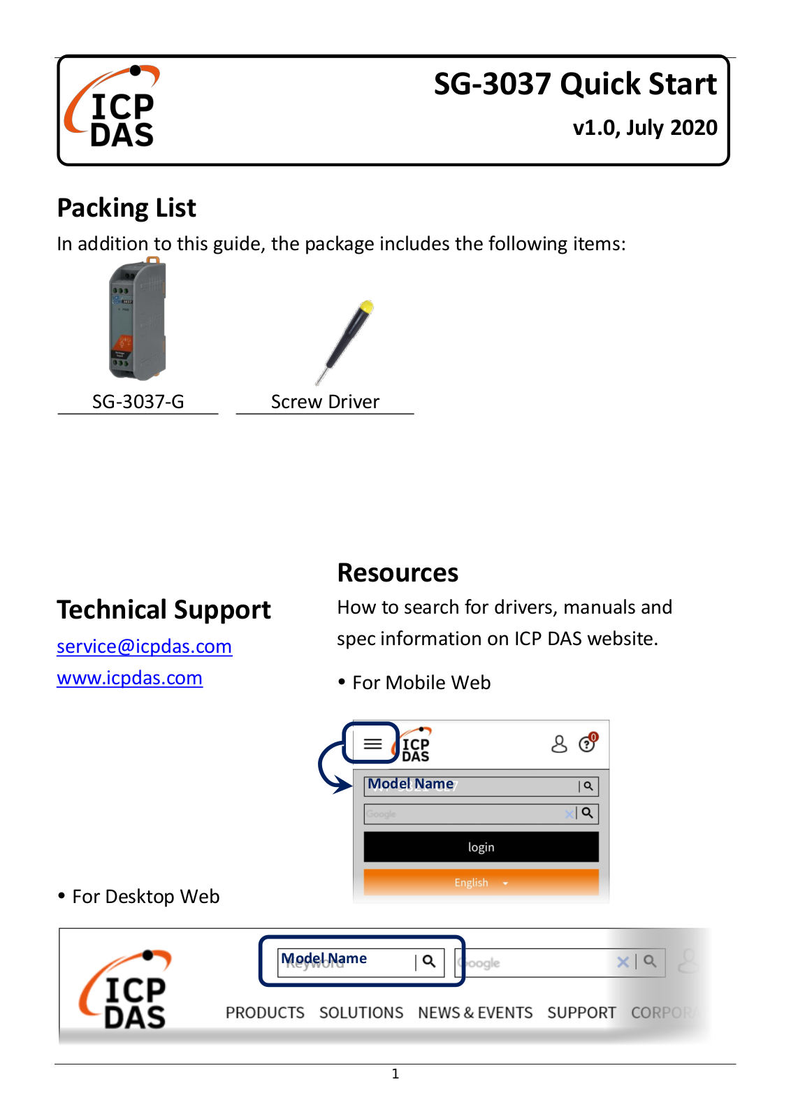 ICP DAS SG-3037 Quick Start Guide