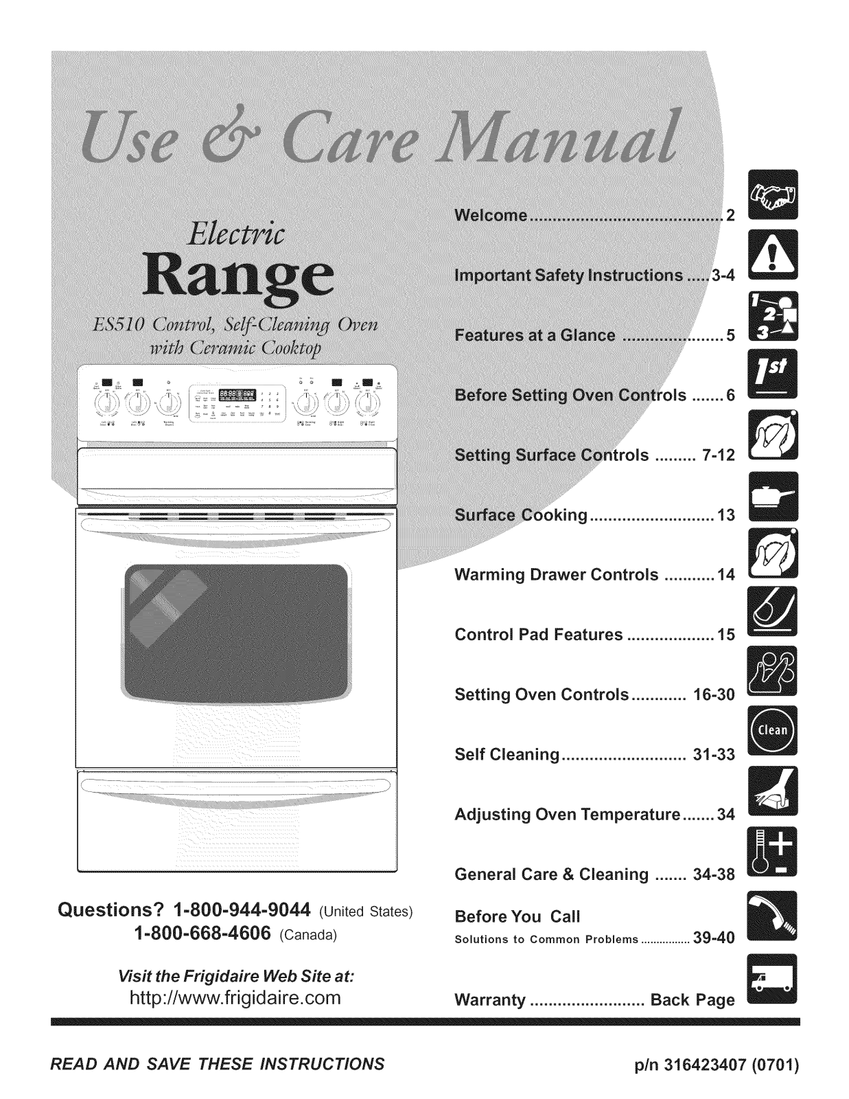 Frigidaire CPLEFZ98GCB Owner’s Manual