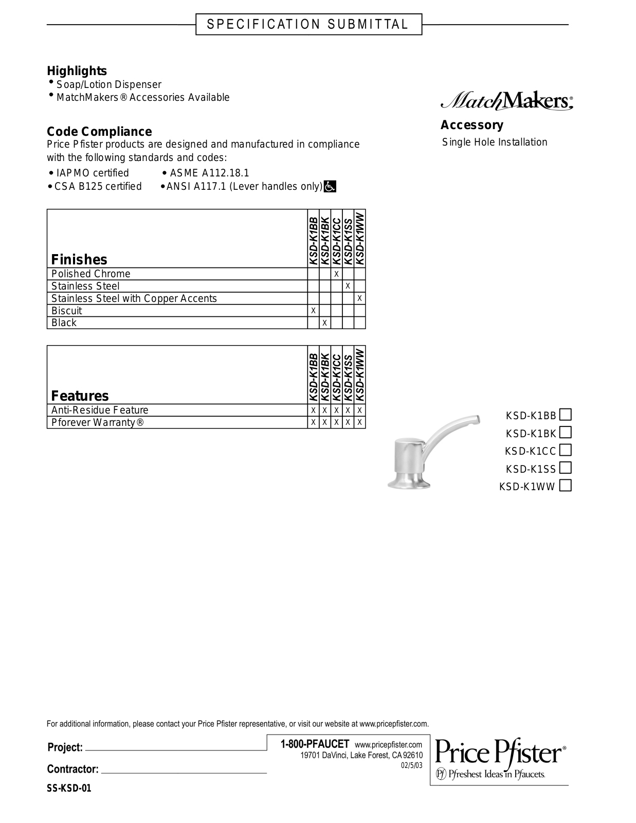 Factory Direct Hardware KSD-K1 User Manual