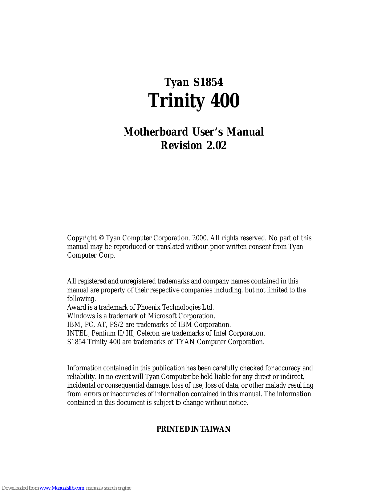 TYAN S1854 User Manual