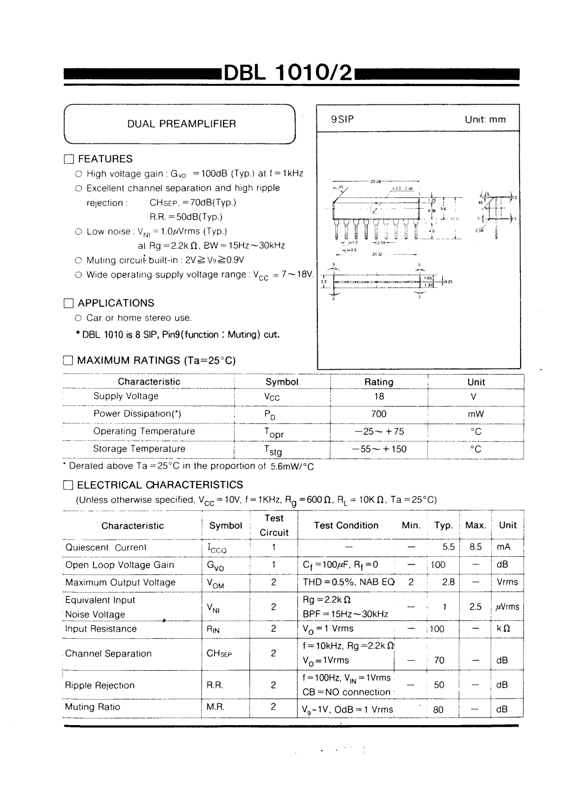 Daewoo Semiconductor DBL1012, DBL1010 Datasheet