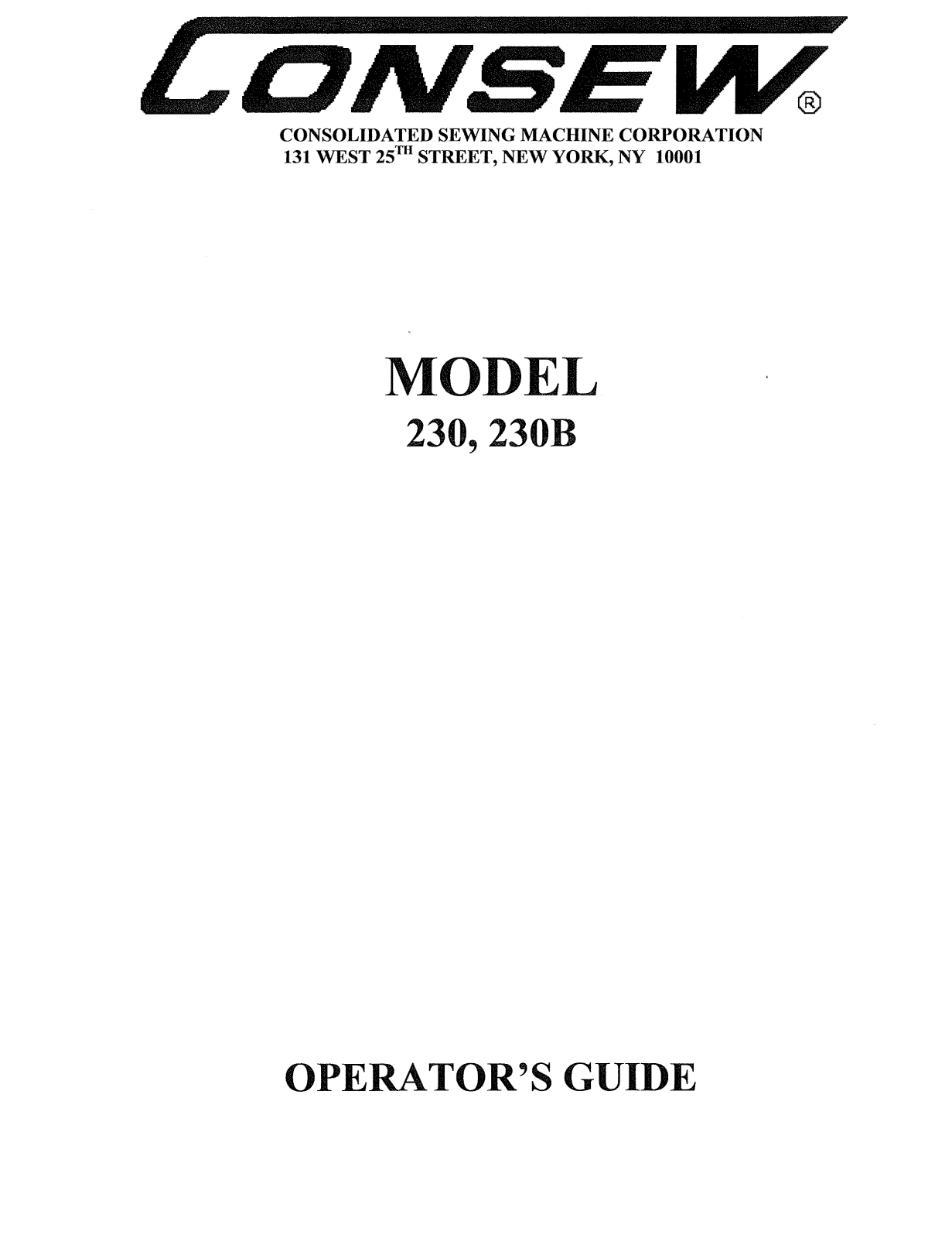 CONSEW 230, 230B Operator Guide