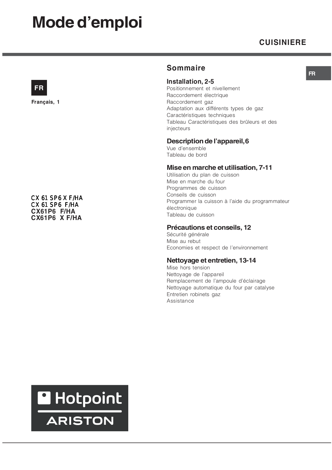 HOTPOINT CX61SP6 User Manual