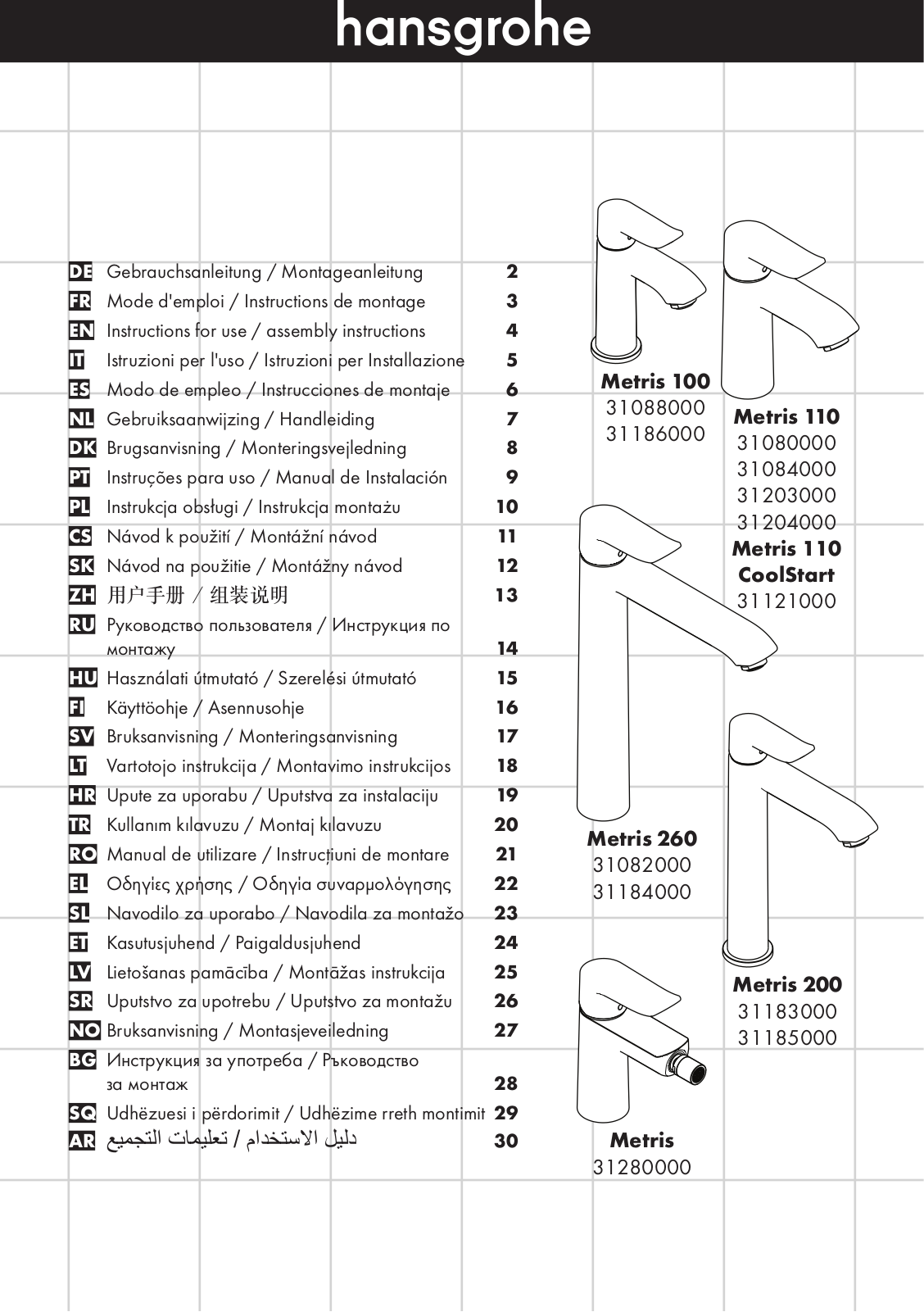 Hansgrohe 31082000, 31183000 User Manual