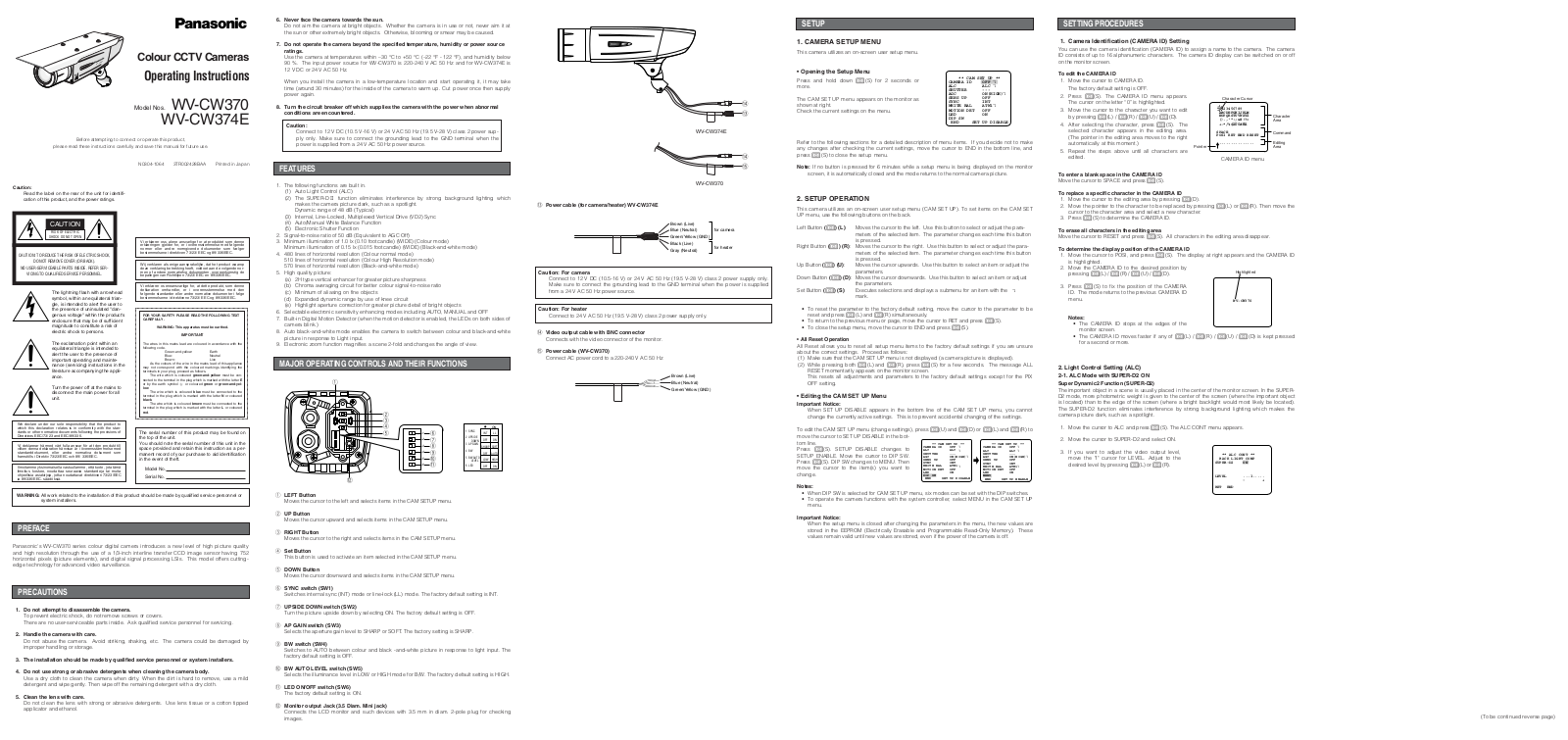 Panasonic WV-CW370, WVCW374E User Manual