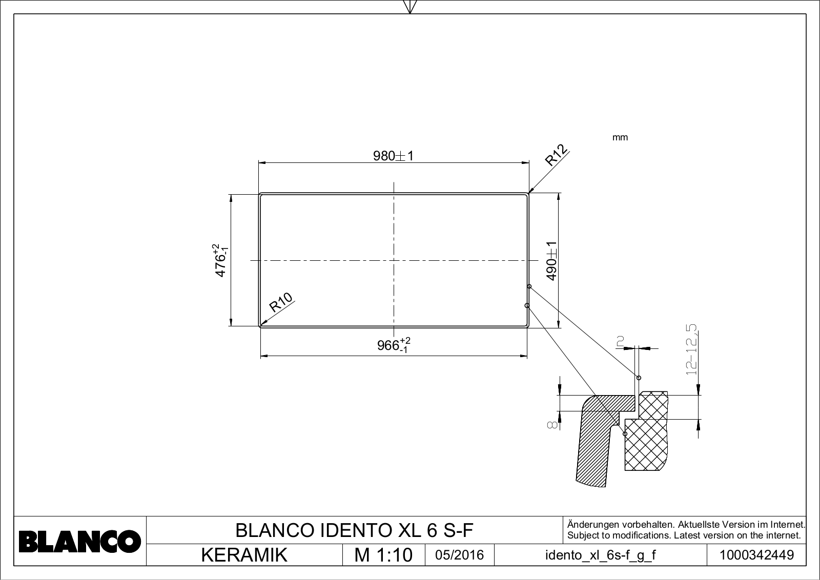 Blanco Idento XL 6 S-F Technical drawing