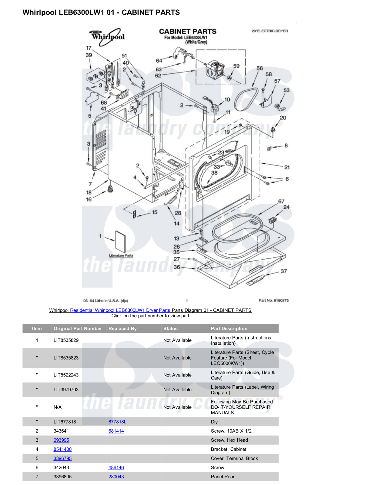 Whirlpool LEB6300LW1 Parts Diagram