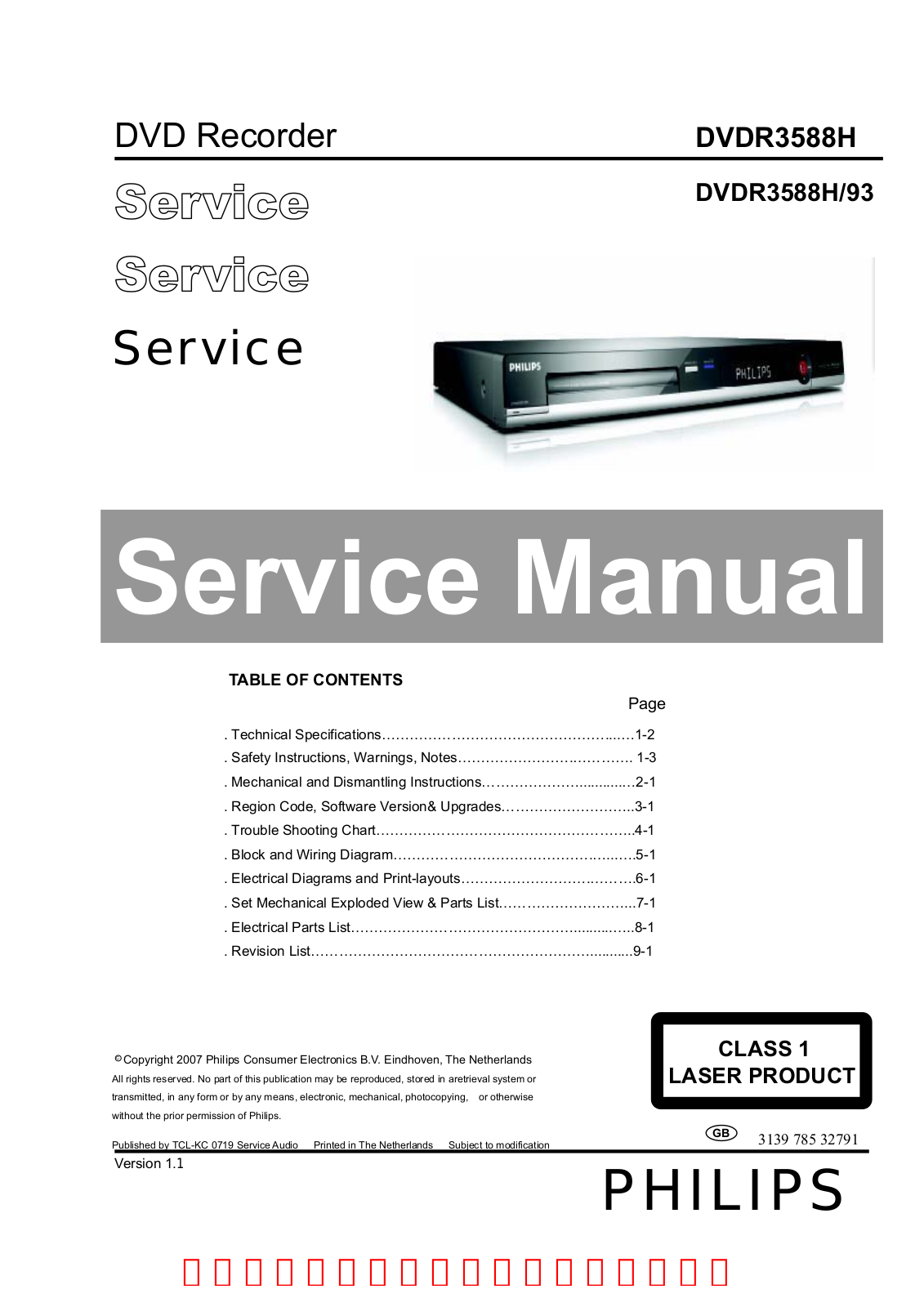 Philips DVDR-3588-H Service Manual