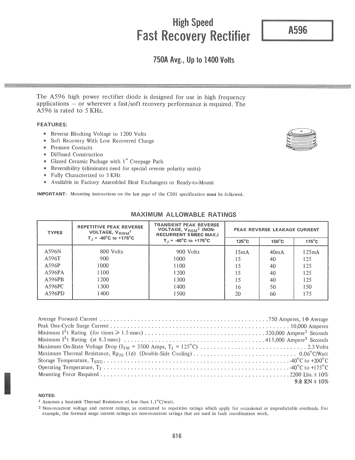 Powerex A596 Data Sheet