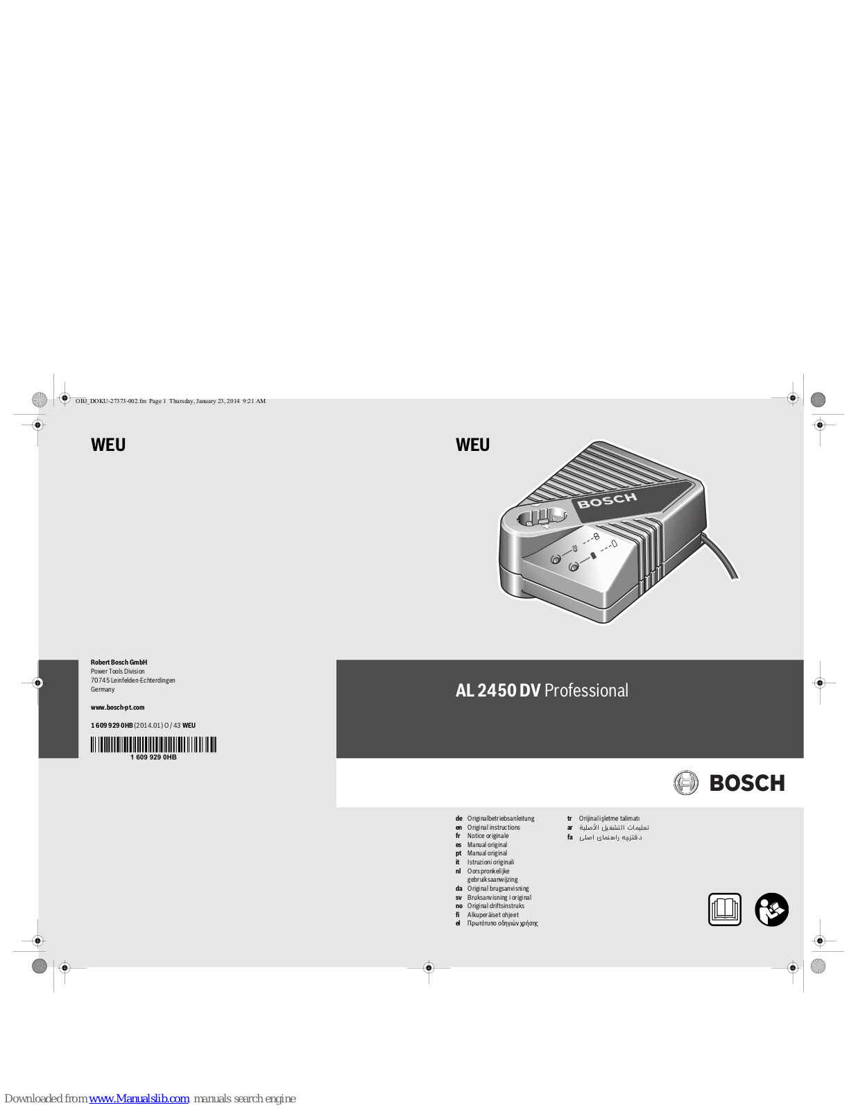 Bosch AL 2450 DV Professional Original Instructions Manual