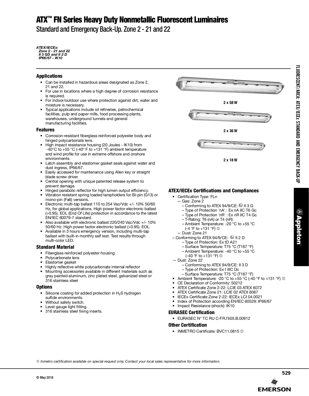 Appleton ATX™ FN Series Heavy Duty Nonmetallic Fluorescent Luminaires Catalog Page