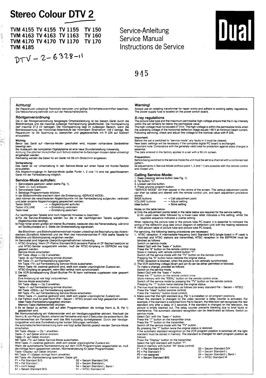 Dual TVM 4155, TV 4155, TV 1155, TV 150, TVM 4163 Service Manual