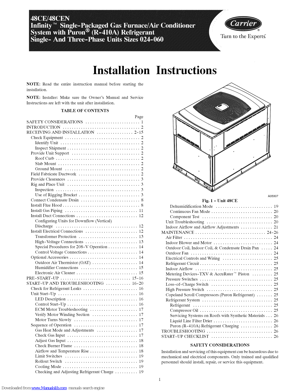 Carrier 48CEN030, 48CEN048, 48CEN036, 480CEN042, 48CEN060 Installation Instruction - ManualMachine.com