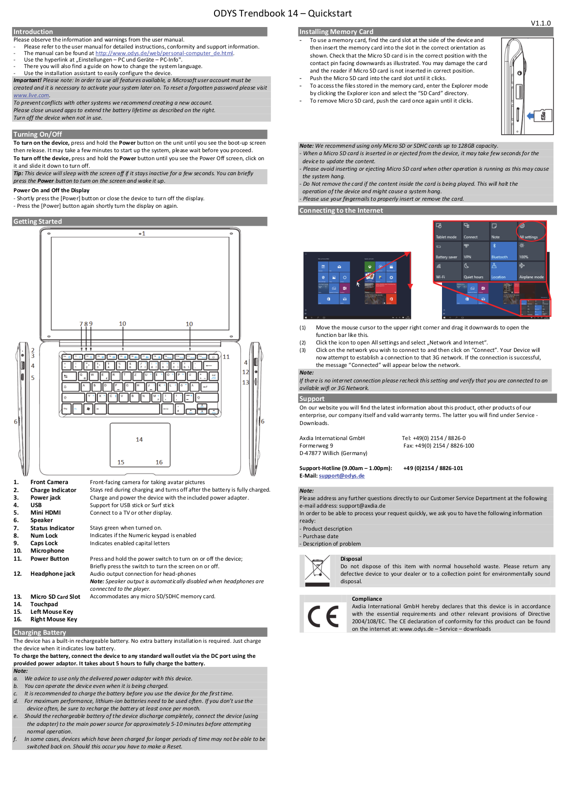 Odys Trendbook 14 Quick Start Guide