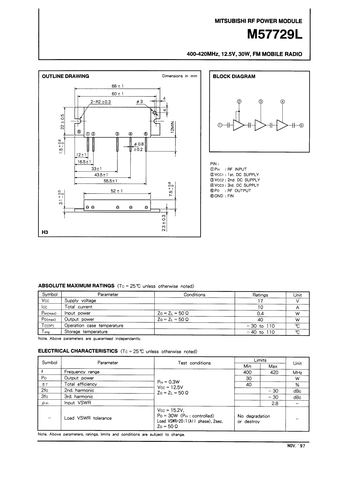 Mitsubishi M57729L Datasheet