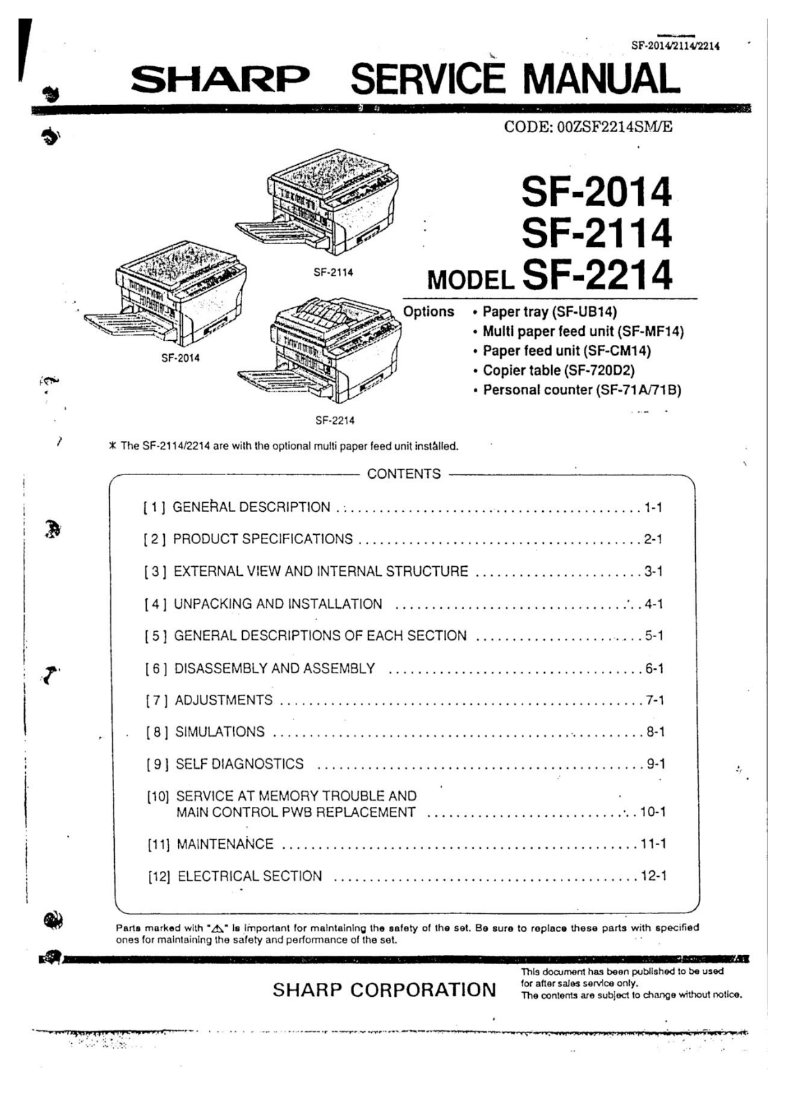 SHARP SF2014 Service Manual