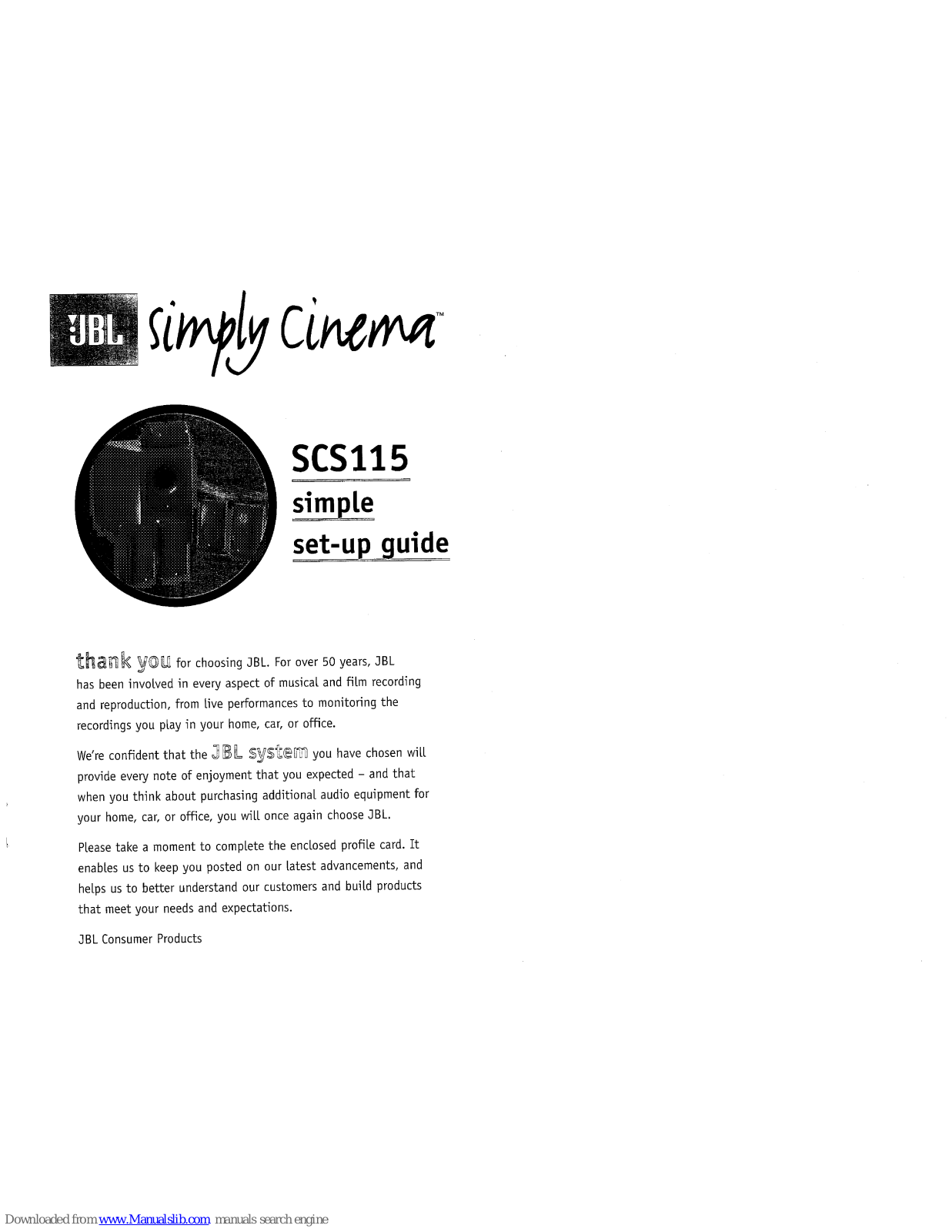 JBL Simply Cinema SCS115 Setup Manual