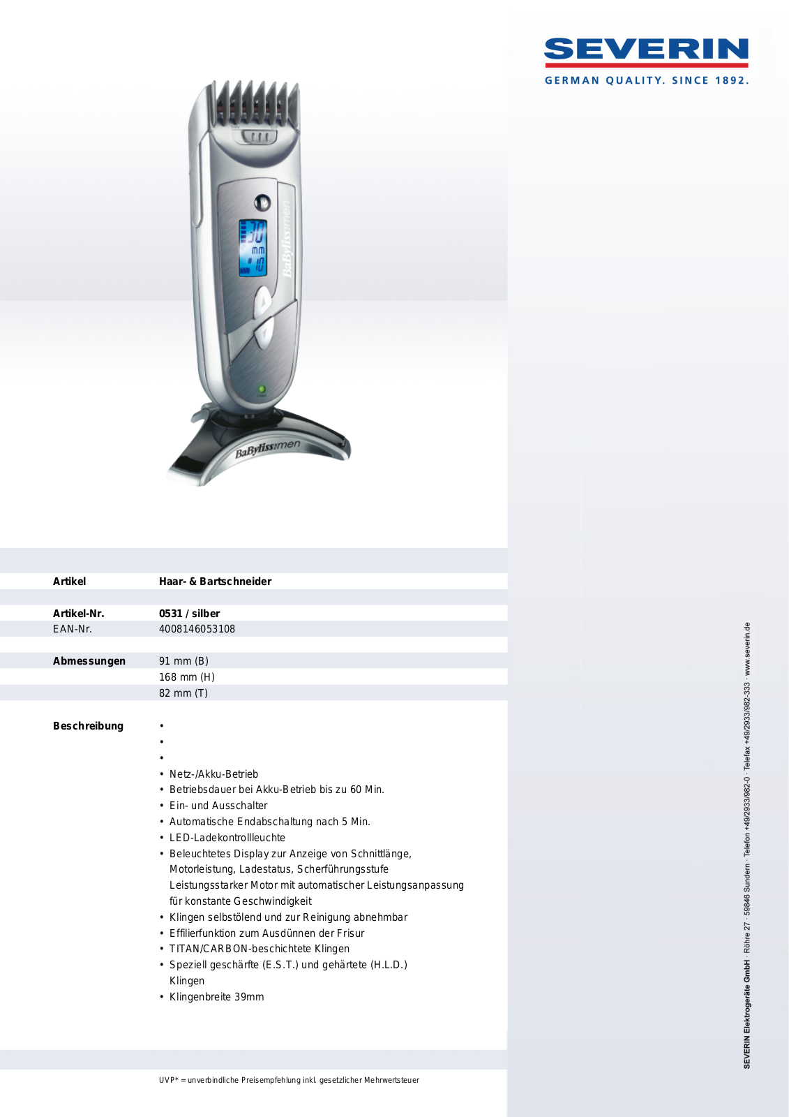 Severin 0531 DATASHEET