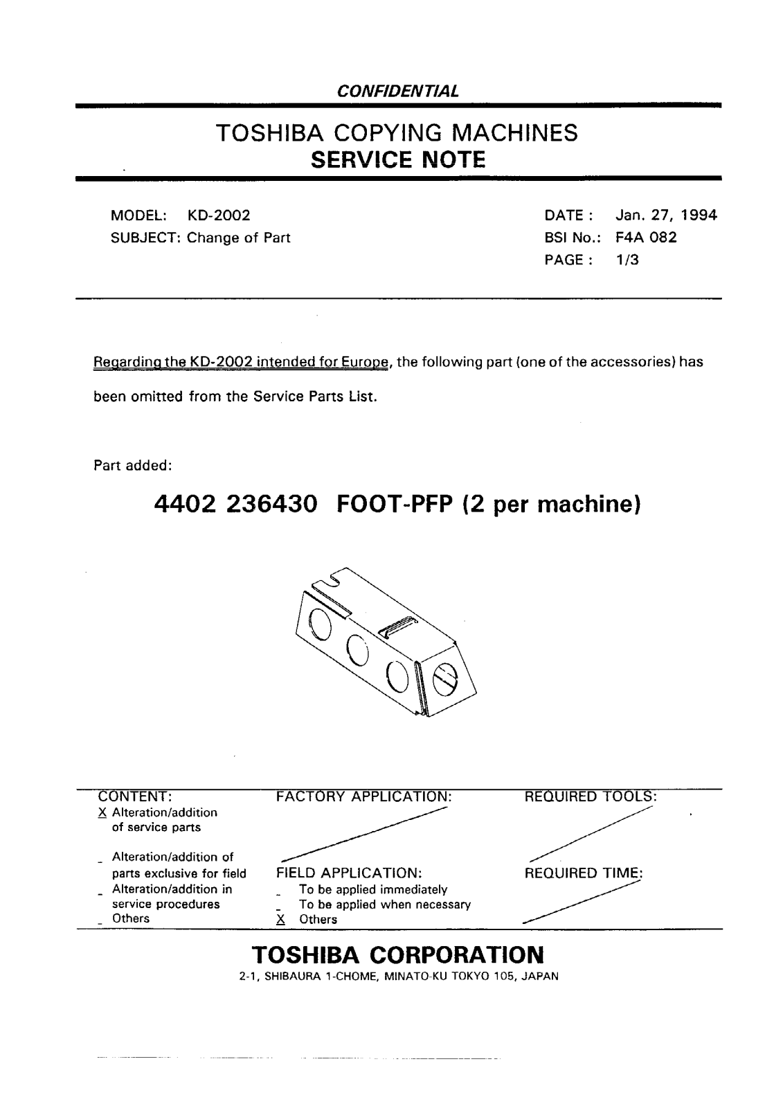 Toshiba f4a082 Service Note