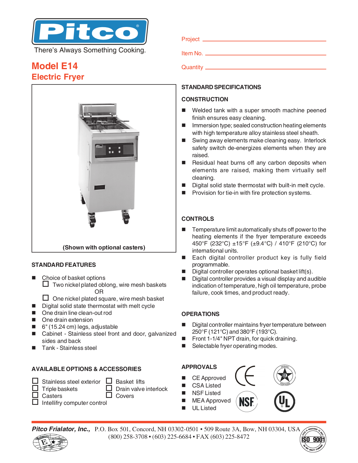 Pitco E14 User Manual