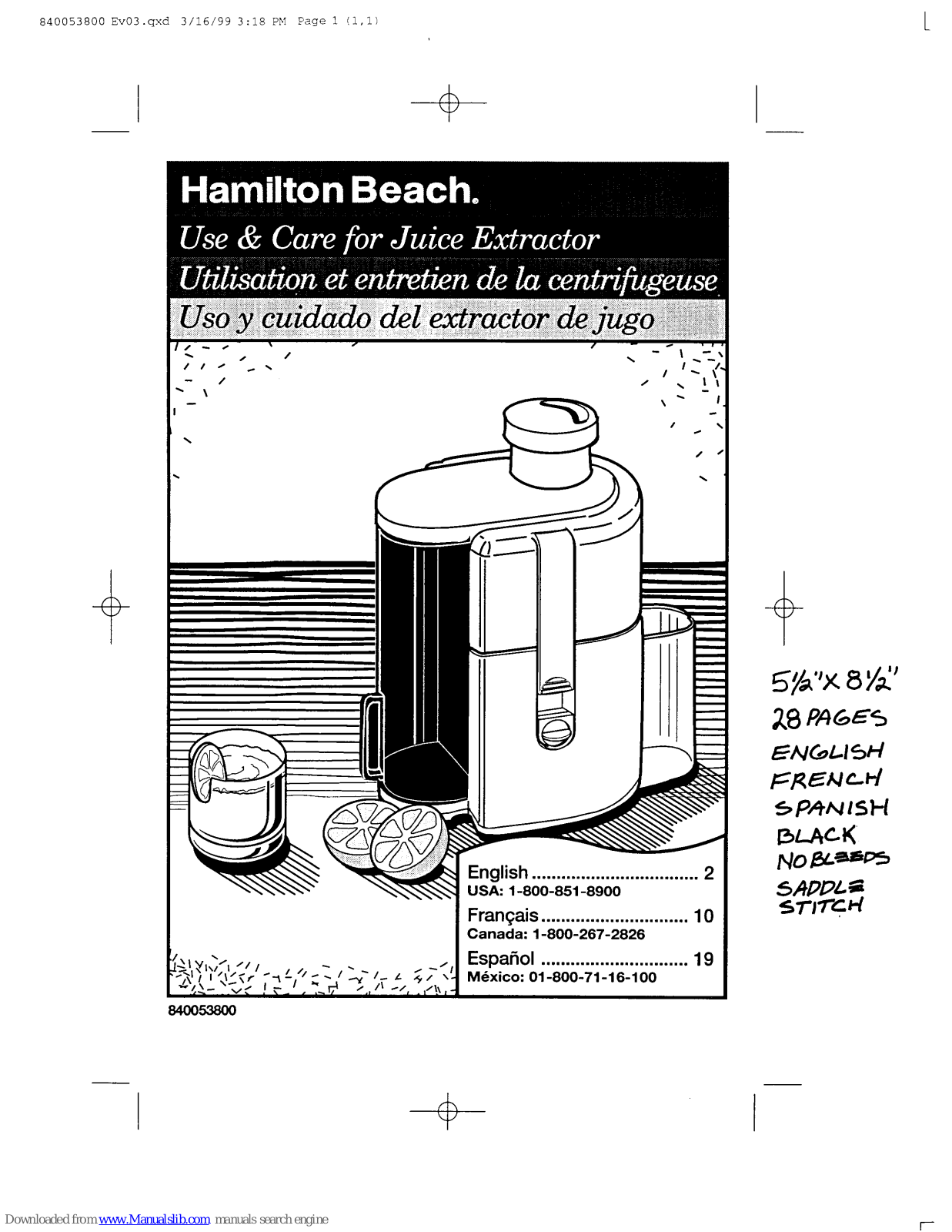 Hamilton Beach 67150, 67511 Use & Care Manual