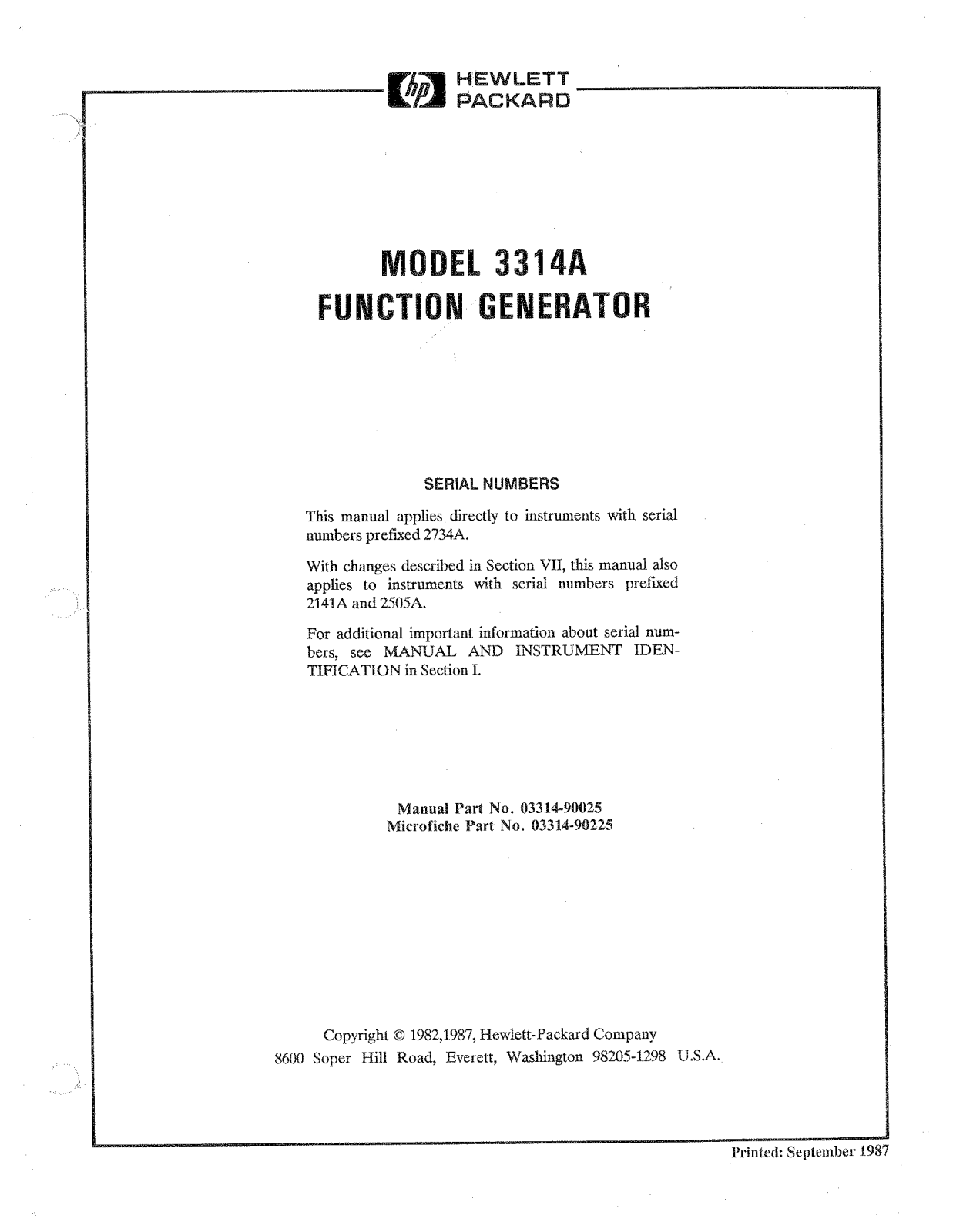 HP (Hewlett-Packard) 3314A User Manual