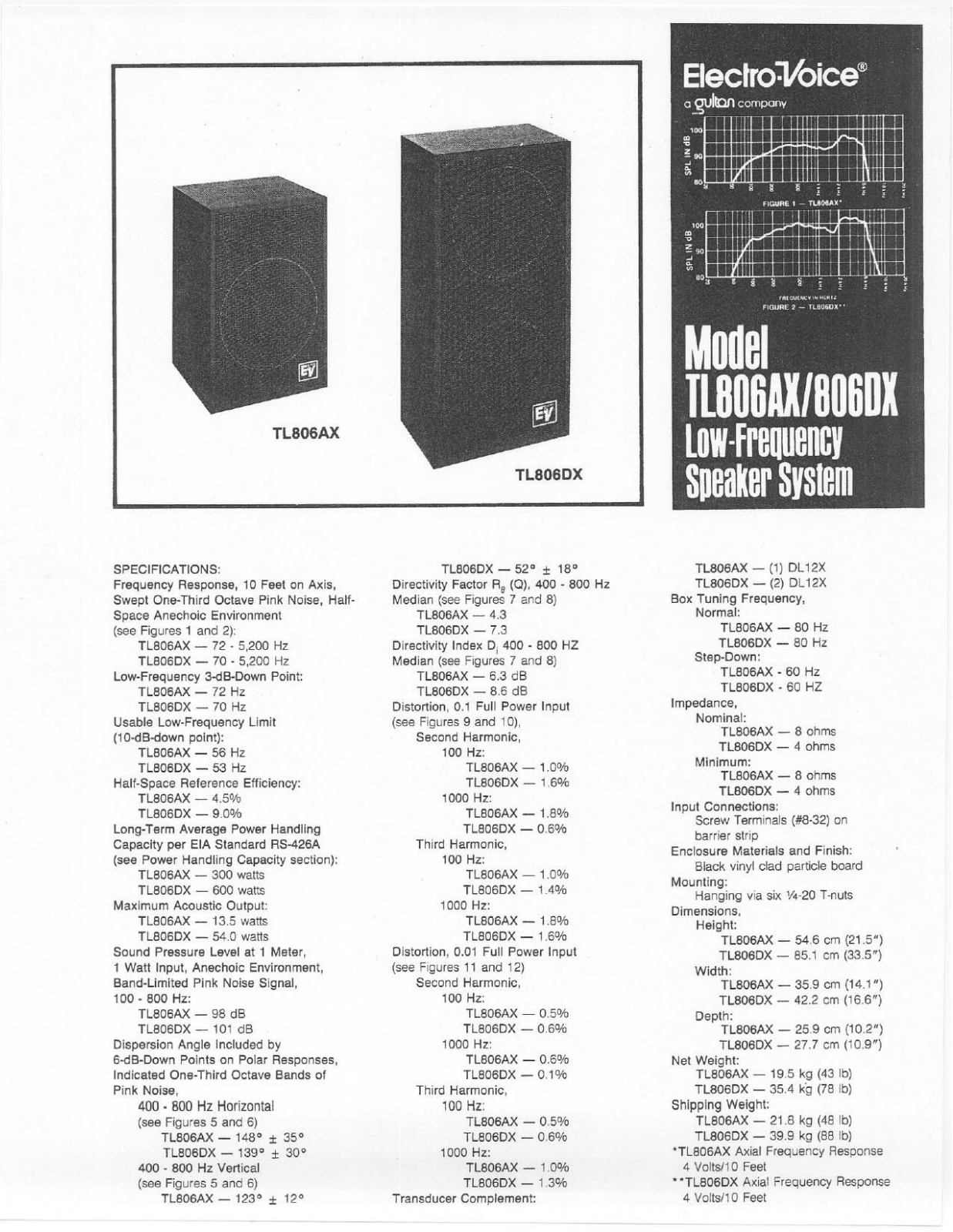 Electro-Voice TL806DX, TL806AX User Manual