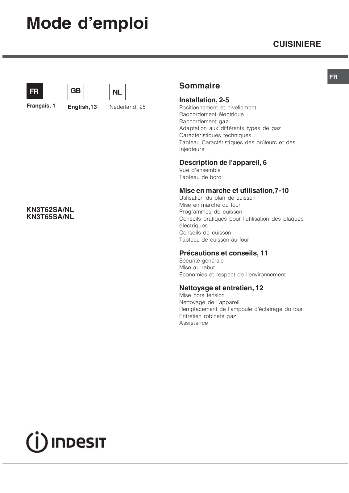 INDESIT KN3T65SA(X)/NL User Manual