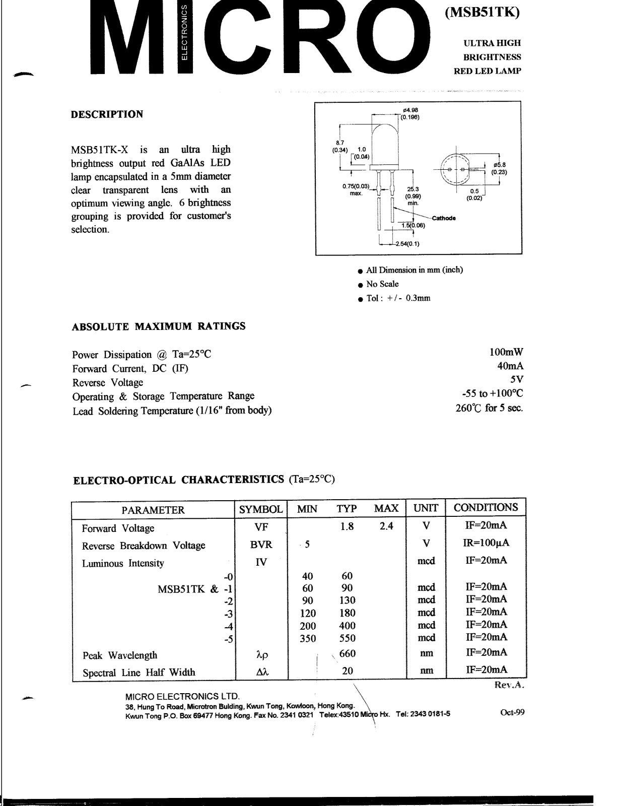 MICRO MSB51TK-5, MSB51TK-0, MSB51TK-1, MSB51TK-2, MSB51TK-3 Datasheet